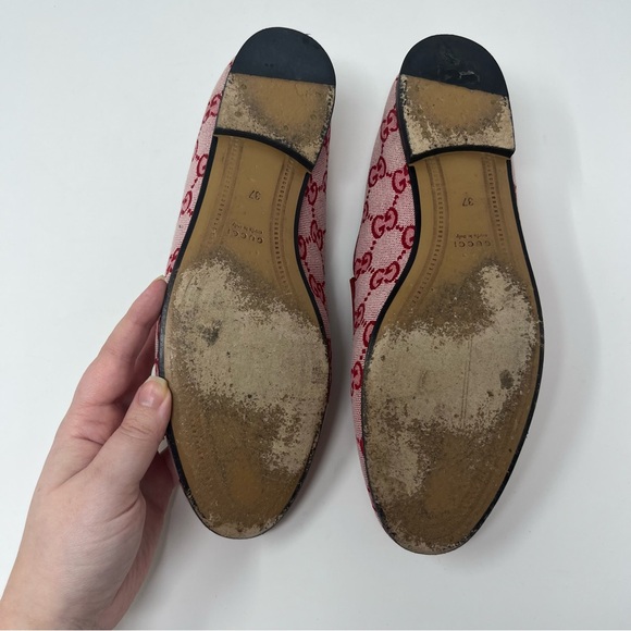 GUCCI JORDAAN CANVAS GG MONOGRAM HORSEBIT LOAFERS IN RED SIZE 37 - Picture 13 of 15